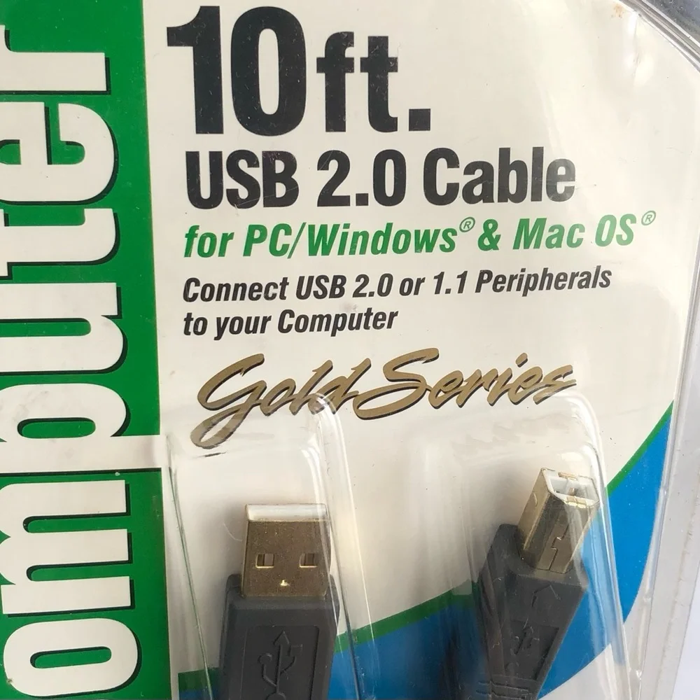Computer 10ft USB 2.0 Cable - Black for PC Windows & Mac OS.
